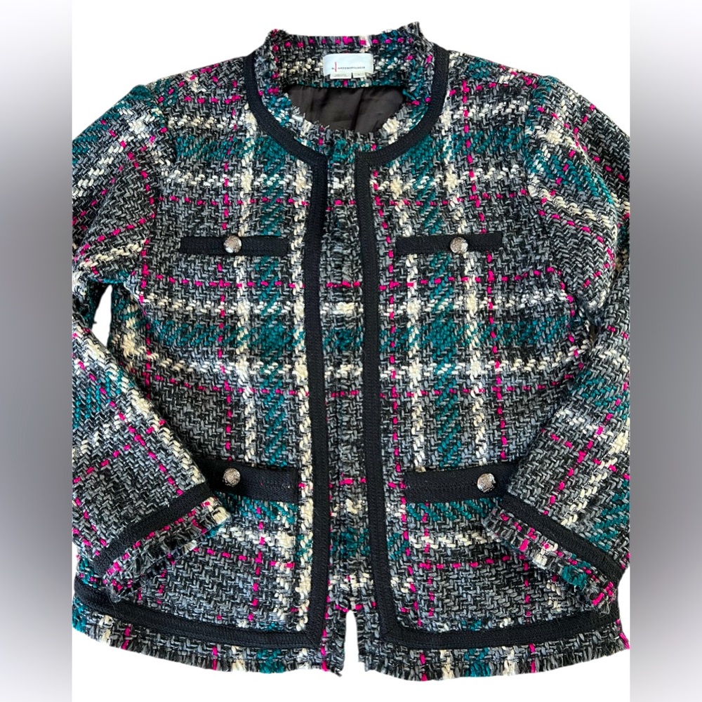 Anthropologie Multicolor Tweed Blazer - Black, Green, Pink Size Medium